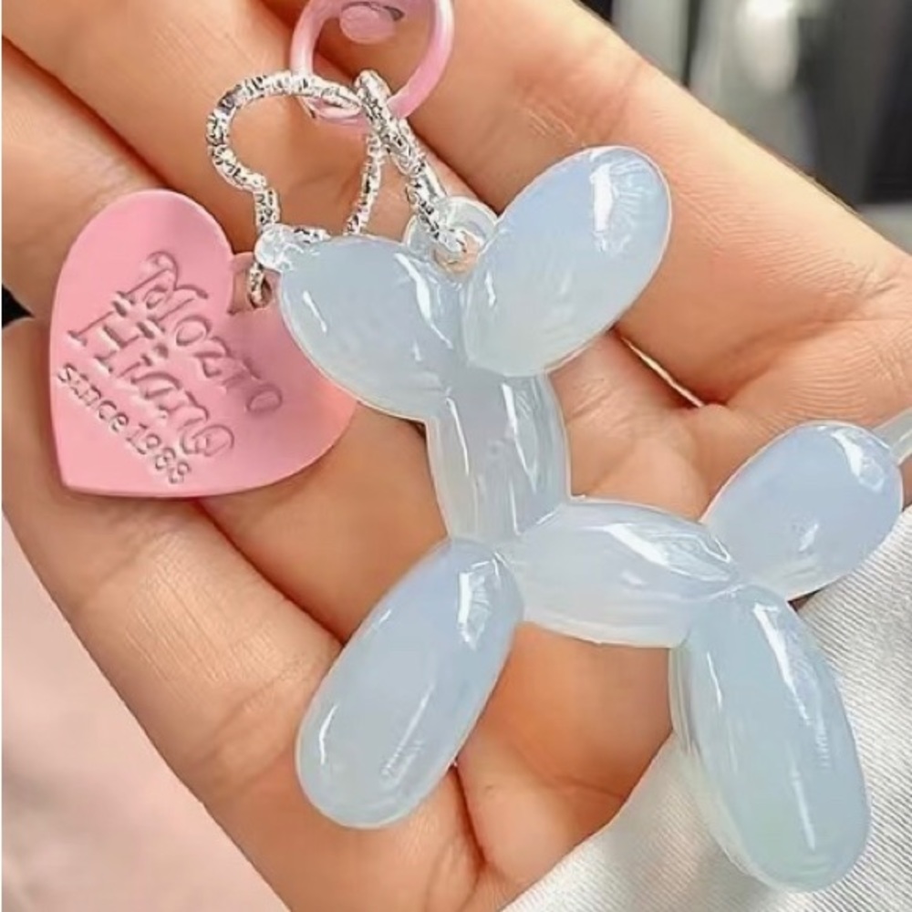 Blue Jelly Balloon Dog Keychain Cute Acrylic Keychain Bag Purse Accessory